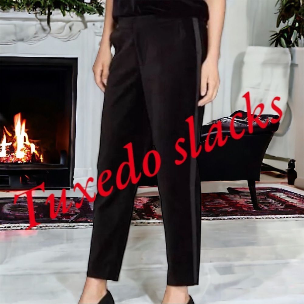 🌟 a. New. Day. Black Velvet Trouser with satin tux stripe down outer legs Size 6
